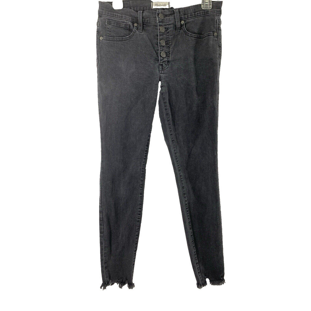 Madewell Jeans Womens Size‎ 28 Button Fly Mid Rise Skinny Black Denim Raw Hem